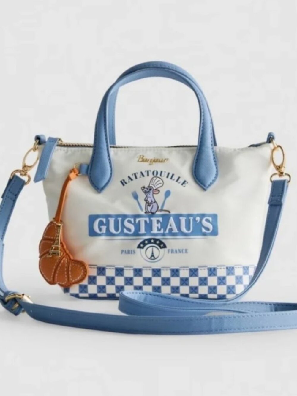 Disney Pixar Gusteau's Ratatouille Blue and White Crossbody Bag Croissant